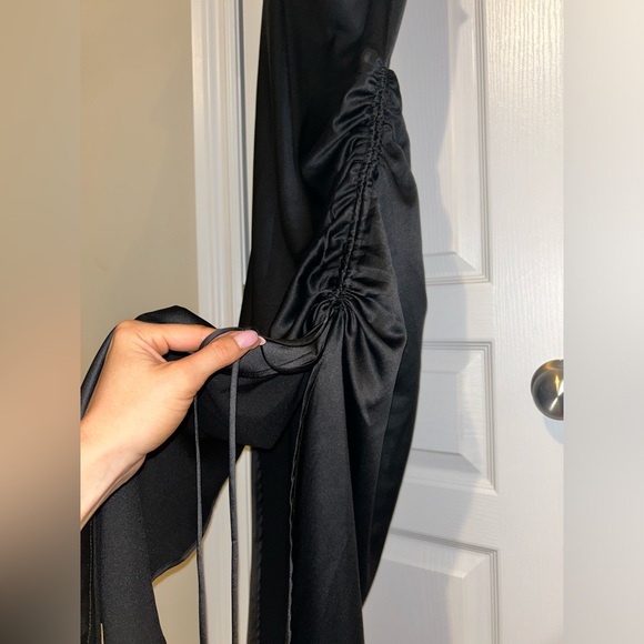 Black Satin Cowl Neck dress with ruching - Picture 10 of 12
